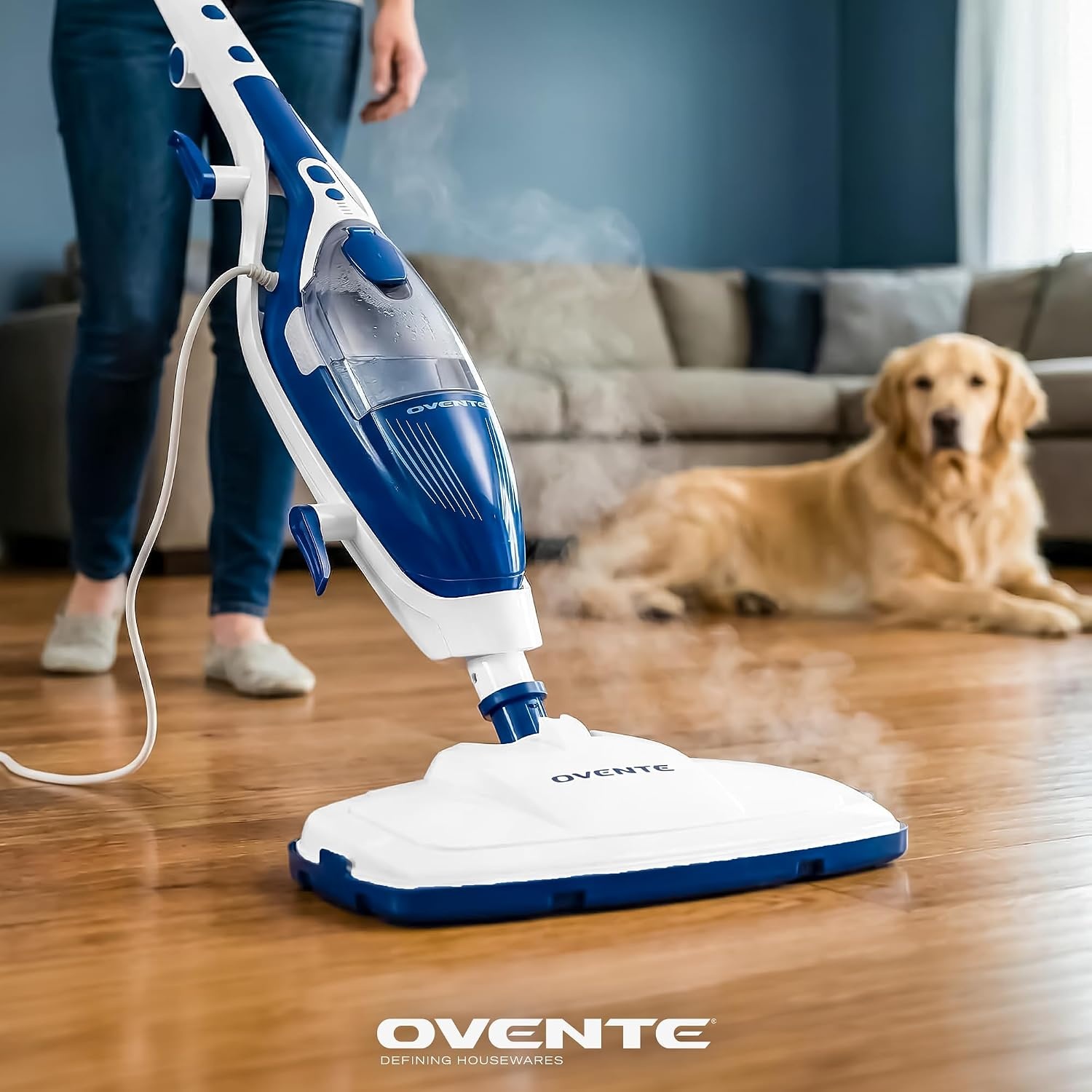 image:imageOVENTE 10in1 Steam Mop 1500W 400ml Removable Water Tank Blue ST505BL
