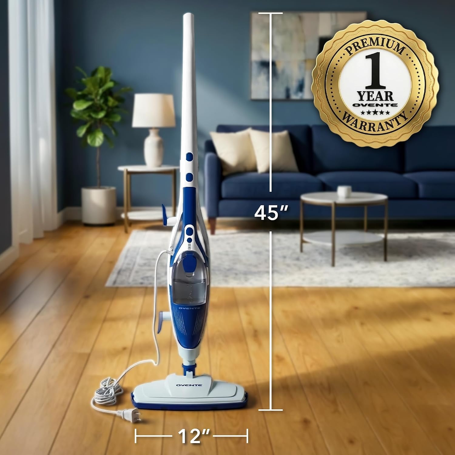 image:imageOVENTE 10in1 Steam Mop 1500W 400ml Removable Water Tank Blue ST505BL